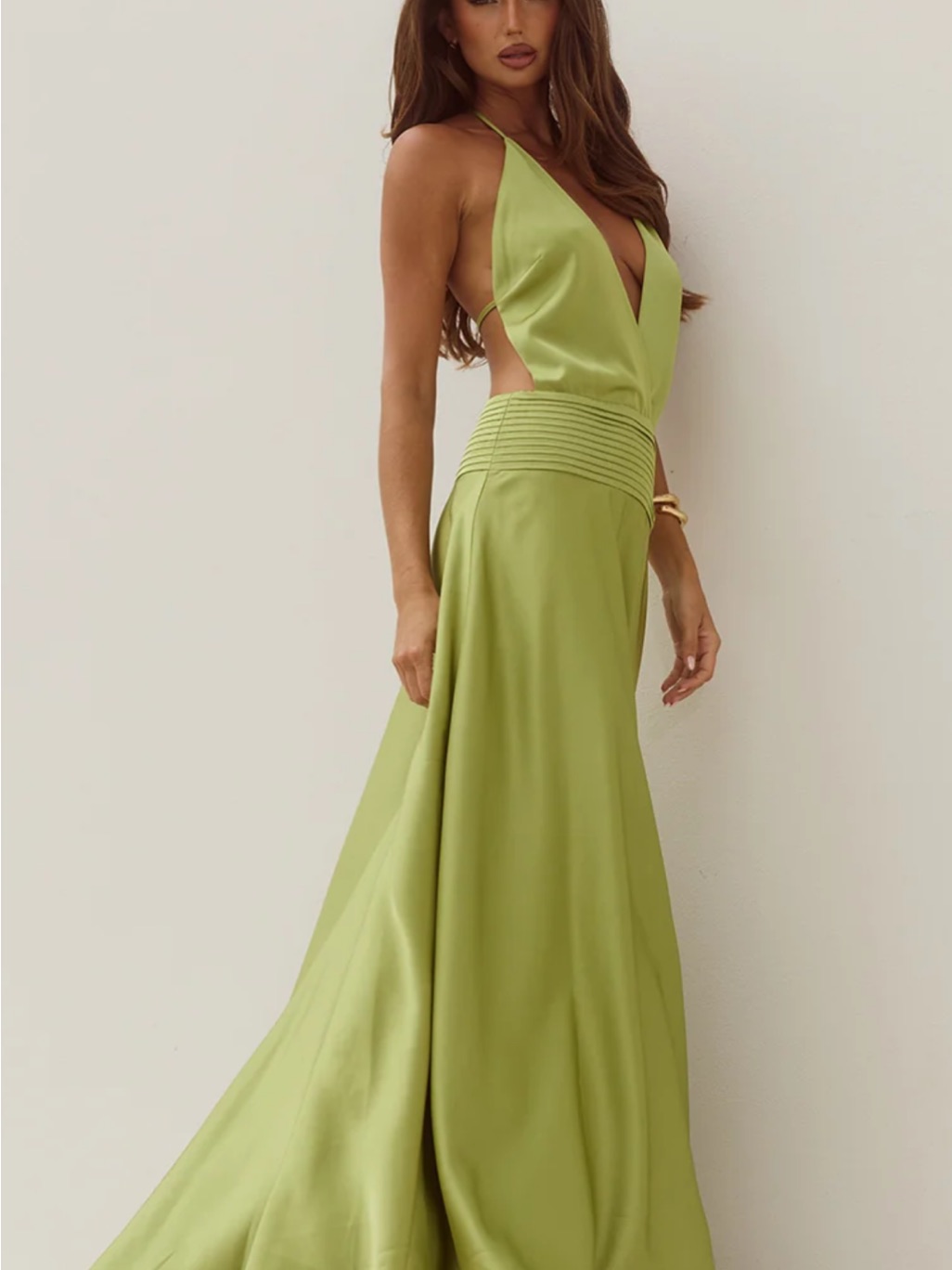 Amadine Deep V Plunge Maxi Dress - Olive